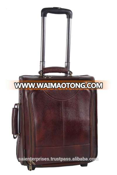 High End Customized Business Used Unique leather Luggage Trolley Bag For Travel